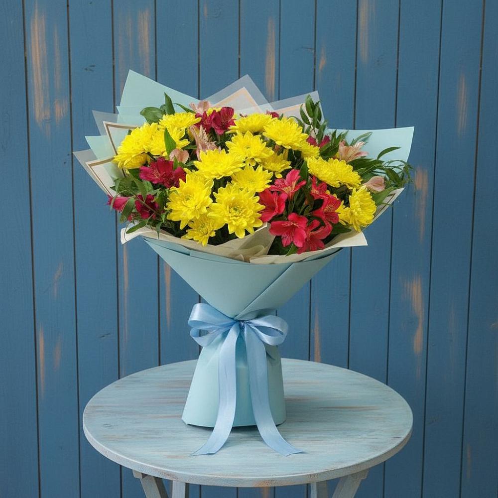 Букет цветов из: Альстромерии и Хризантемы в Веселое Адлер