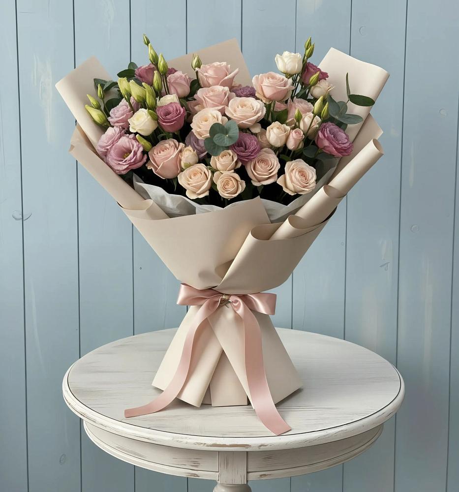 Букет цветов из: Розы и Лизиантусы в Веселое Адлер