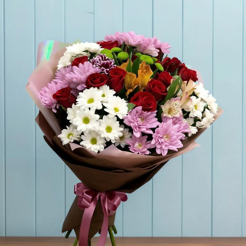 Букет цветов из: Розы, Хризантемы и Альстромерии в Веселое Адлер
