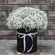 Цветочная композиция из Гипсофила в шляпной коробке в Веселое Адлер